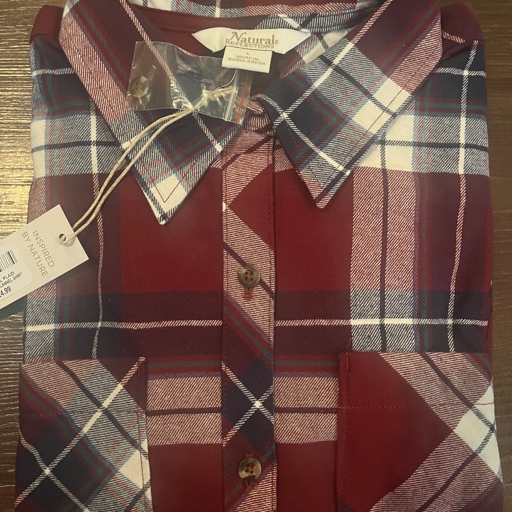 Maroon and navy flannel button-up